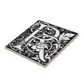 Letter R art nouveau schwarz-weiß Tile Fliese (Seite)
