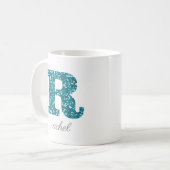 Letter R Blue Funkelnd, personalisierte Umarmung Kaffeetasse (Vorderseite Links)