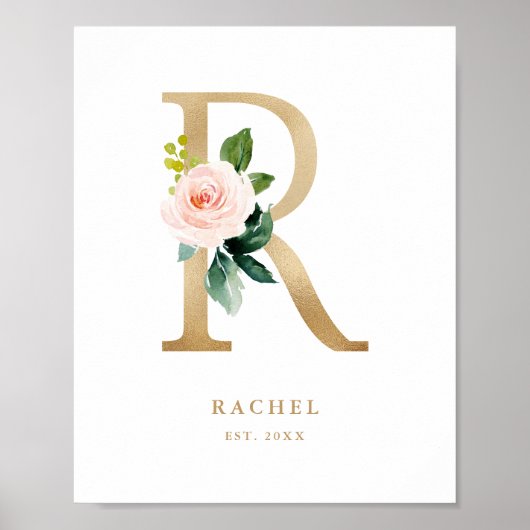 Letter R Blush Monogram Gold Foil Kinderzimmer Poster (Vorne)
