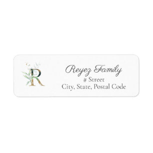 Letter R Botanical Monogram Elegante Address Label