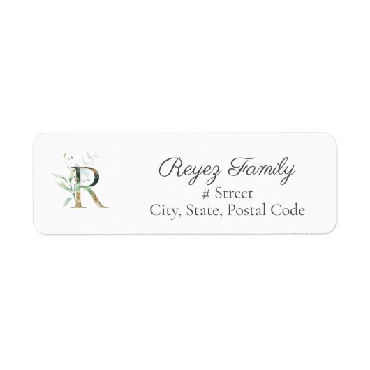 Letter R Botanical Monogram Elegante Address Label (Vorne)
