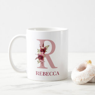 Letter R Burgundy Blush Floral Kaffeetasse