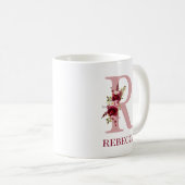 Letter R Burgundy Blush Floral Kaffeetasse (VorderseiteRechts)