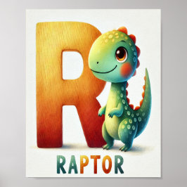 Letter R, Dinosaur Alphabet Watercolor Poster