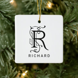 Letter R Elegant Monogram Christmas Ornament