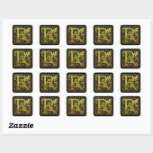 Letter R First Letter Imitats Gold Black Quadratischer Aufkleber (Blatt)