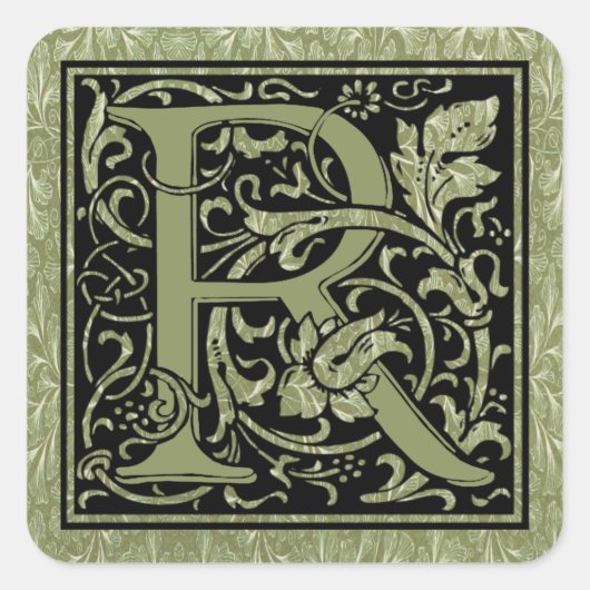 Letter R First Letter Monogram Quadratischer Aufkleber (Vorderseite)
