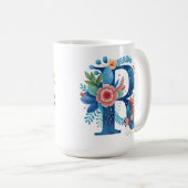 Letter R Floral coffee Mug with custom name Kaffeetasse (VorderseiteRechts)