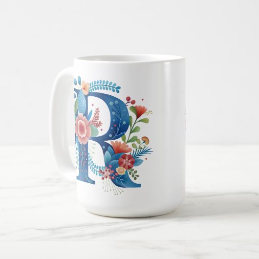 Letter R Floral coffee Mug with custom name Kaffeetasse (Vorderseite Links)