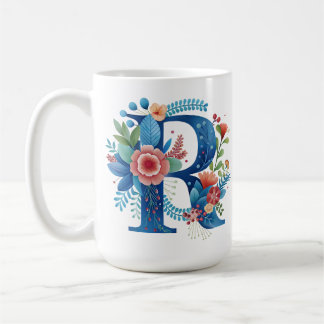 Letter R Floral coffee Mug with custom name Kaffeetasse