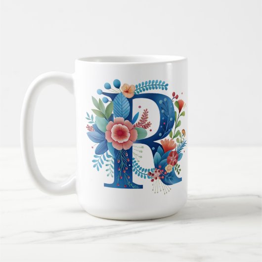 Letter R Floral coffee Mug with custom name Kaffeetasse (Links)