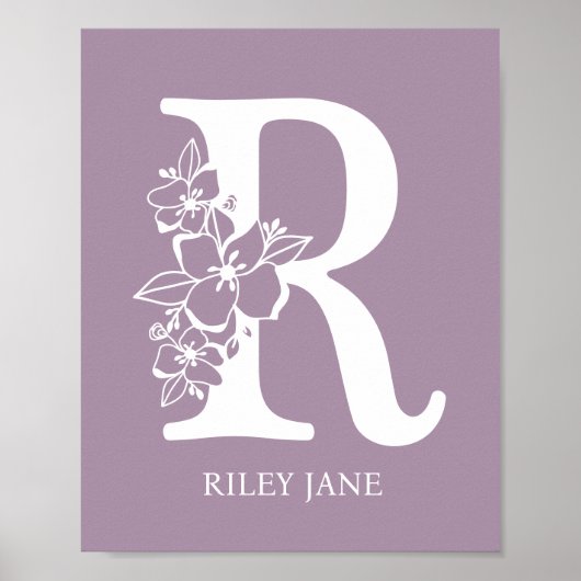 Letter R Floral Monogram Name Kinderzimmer Modern Poster (Vorne)