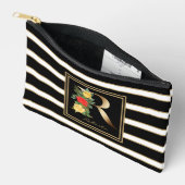 Letter R Floral Monogram Schwarz-weiße Streifen Zubehörtasche (Offen)