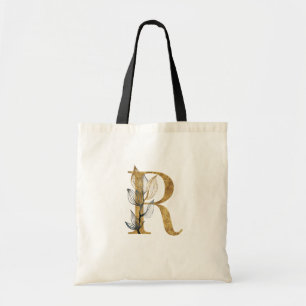 *~* Letter R Gold Monogram, erste schwarze Blätter Tragetasche