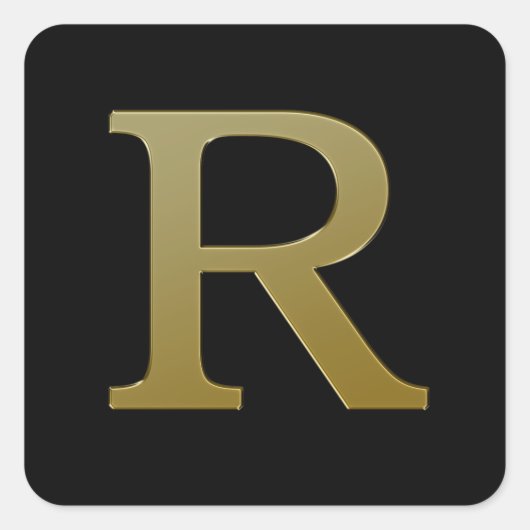 Letter R Gold Square Sticker (Vorderseite)