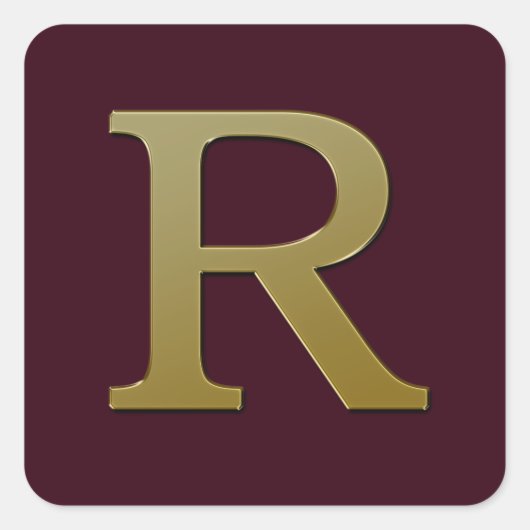 Letter R Gold Square Sticker (Vorderseite)