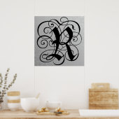 Letter R, Gothic Monogram Black Poster (Küche)