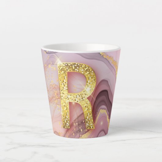 Letter R Hübsch Girly RoseGold Glitzer Rosa Marmor Milchtasse (Vorderseite)