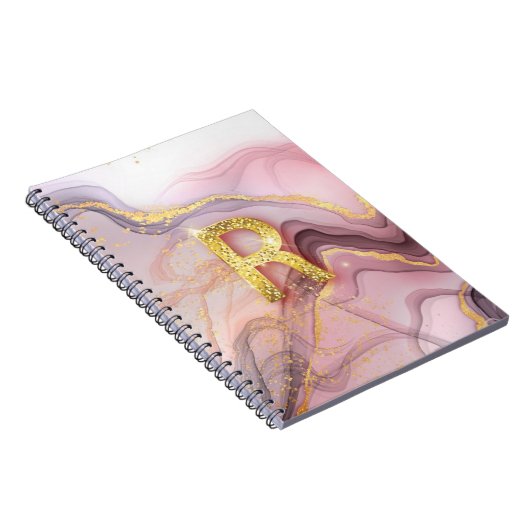 Letter R Hübsch Girly RoseGold Glitzer Rosa Marmor Notizblock (Rechte Seite)