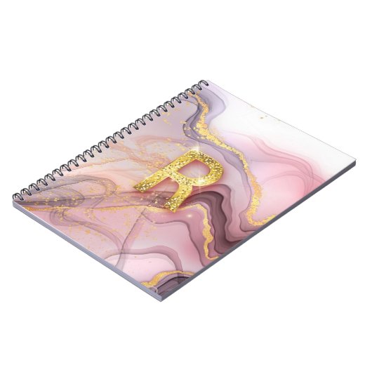 Letter R Hübsch Girly RoseGold Glitzer Rosa Marmor Notizblock (Linke Seite)