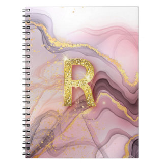 Letter R Hübsch Girly RoseGold Glitzer Rosa Marmor Notizblock