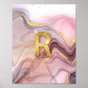 Letter R Hübsch Girly RoseGold Glitzer Rosa Marmor Poster