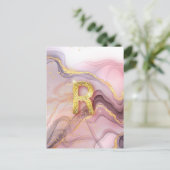 Letter R Hübsch Girly RoseGold Glitzer Rosa Marmor Postkarte (Stehend Vorderseite)