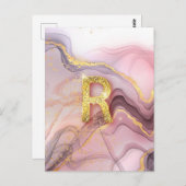 Letter R Hübsch Girly RoseGold Glitzer Rosa Marmor Postkarte (Vorne/Hinten)