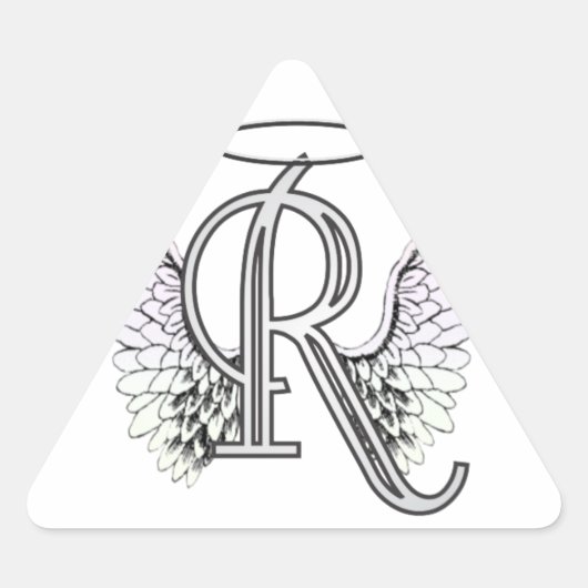 Letter R Initial Monogram mit Angel Wings & Halo Dreieckiger Aufkleber (Vorderseite)
