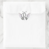Letter R Initial Monogram mit Angel Wings & Halo Herz-Aufkleber (Tasche)