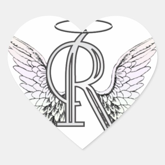 Letter R Initial Monogram mit Angel Wings & Halo Herz-Aufkleber (Vorderseite)