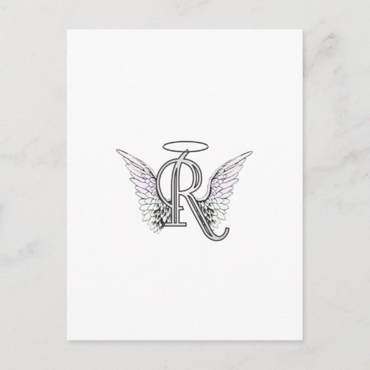 Letter R Initial Monogram mit Angel Wings & Halo Postkarte (Vorderseite)