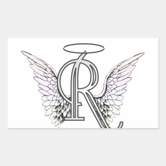 Letter R Initial Monogram mit Angel Wings & Halo Rechteckiger Aufkleber (Vorderseite)
