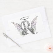 Letter R Initial Monogram mit Angel Wings & Halo Rechteckiger Aufkleber (Umschlag)