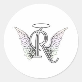 Letter R Initial Monogram mit Angel Wings & Halo Runder Aufkleber