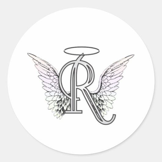 Letter R Initial Monogram mit Angel Wings & Halo Runder Aufkleber (Vorderseite)
