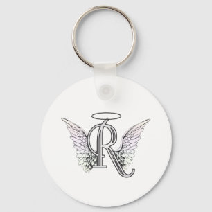 Letter R Initial Monogram mit Angel Wings & Halo Schlüsselanhänger