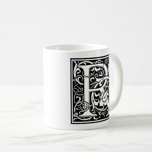Letter R Mittelalterliche Monogram Art Nouveau Kaffeetasse (VorderseiteRechts)