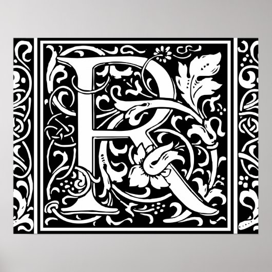 Letter R Mittelalterliche Monogram Art Nouveau Poster (Vorne)