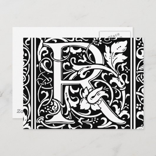 Letter R Mittelalterliche Monogram Art Nouveau Postkarte (Vorne/Hinten)