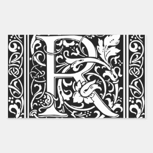 Letter R Mittelalterliche Monogram Art Nouveau Rechteckiger Aufkleber