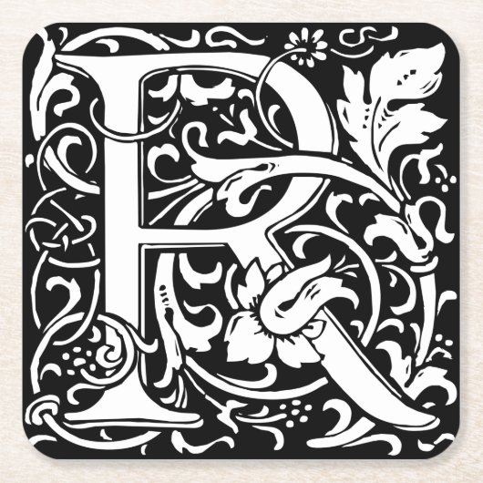 Letter R Mittelalterliche Monogram Art Nouveau Rechteckiger Pappuntersetzer (Vorderseite)