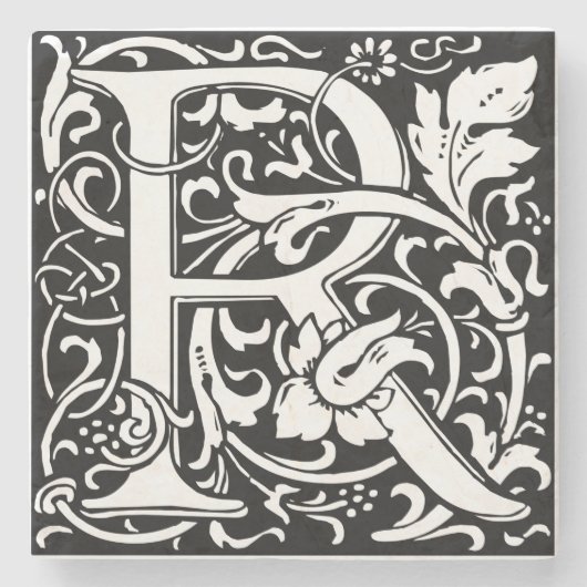 Letter R Mittelalterliche Monogram Art Nouveau Steinuntersetzer (Vorderseite)