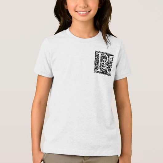 Letter R Mittelalterliche Monogram Art Nouveau Tri-Blend Shirt (Vorderseite)