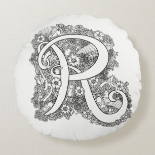 Letter R Mono-Doodle-Muster runder Kopfkissen Rundes Kissen