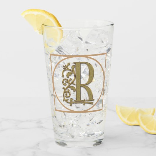 LETTER R MONOGRAM Beautiful Wedding New Home Gift Glas (Vorderseite Ice)