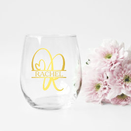 Letter R Monogram Bridesmaid Gift, Modernes Elegan Weinglas Ohne Stiel