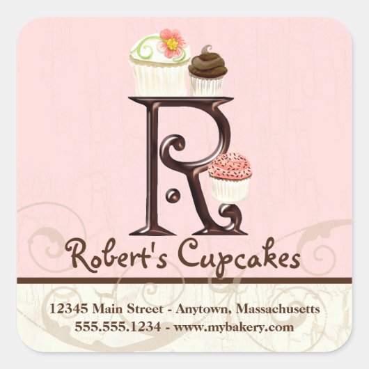 Letter R Monogram Cupcake Logo-Aufkleber Quadratischer Aufkleber (Vorderseite)