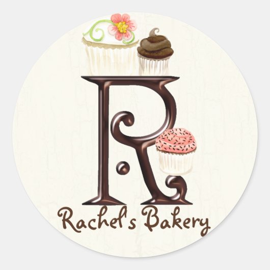 Letter R Monogram Cupcake Logo-Aufkleber Runder Aufkleber (Vorderseite)