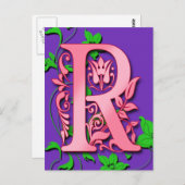 Letter R Monogram Initial on Pink Lila Cards Postkarte (Vorne/Hinten)